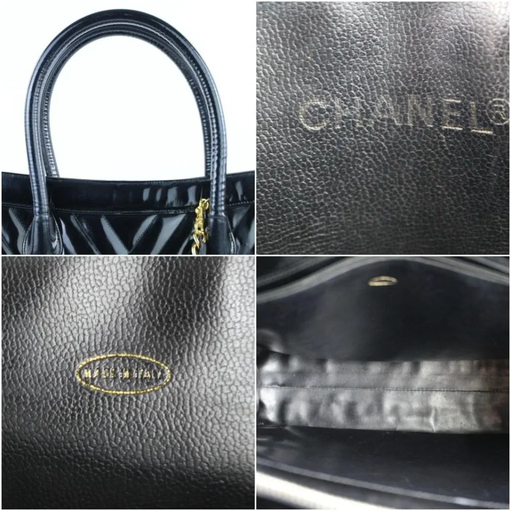 CHANEL Quilted Chevron 2way Tote Patent 221916